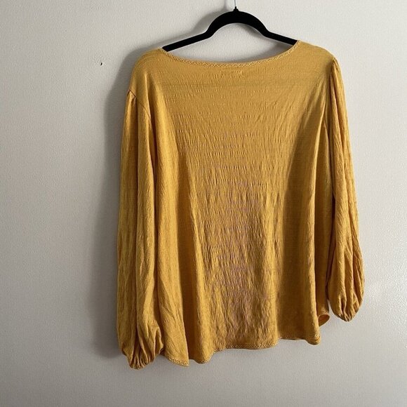 Max Studio Women SZ L Mustard Yellow Long Balloon Sleeve Textured Pullover Top - Picture 9 of 9